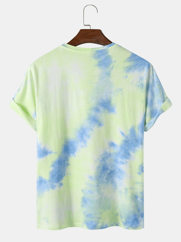 Mens Smile Letter Print Tie Dye Crew Neck Street T-Shirts - MRSLM