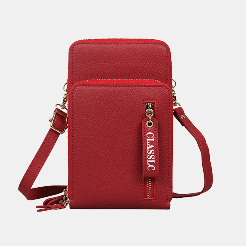 Women 3 Card Slots 6.5 Inch Solid Phone Bag Crossbody Bag Shoulder Bag - MRSLM