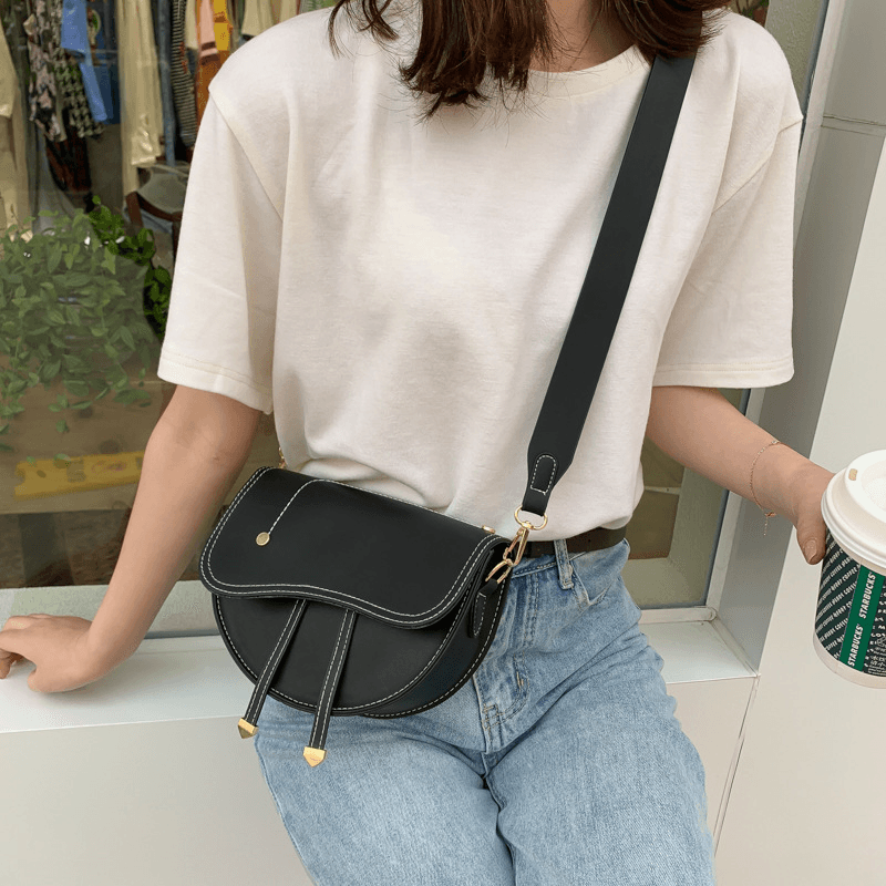 Women Irregular Shape Solid Casualc Saddle Bag Shoulder Bag - MRSLM