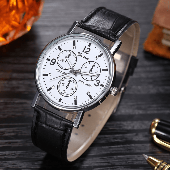 4 Colors Leather Men Vintage Business Watch Decorated Blue-Ray Glass Pointer Quartz Watch - MRSLM