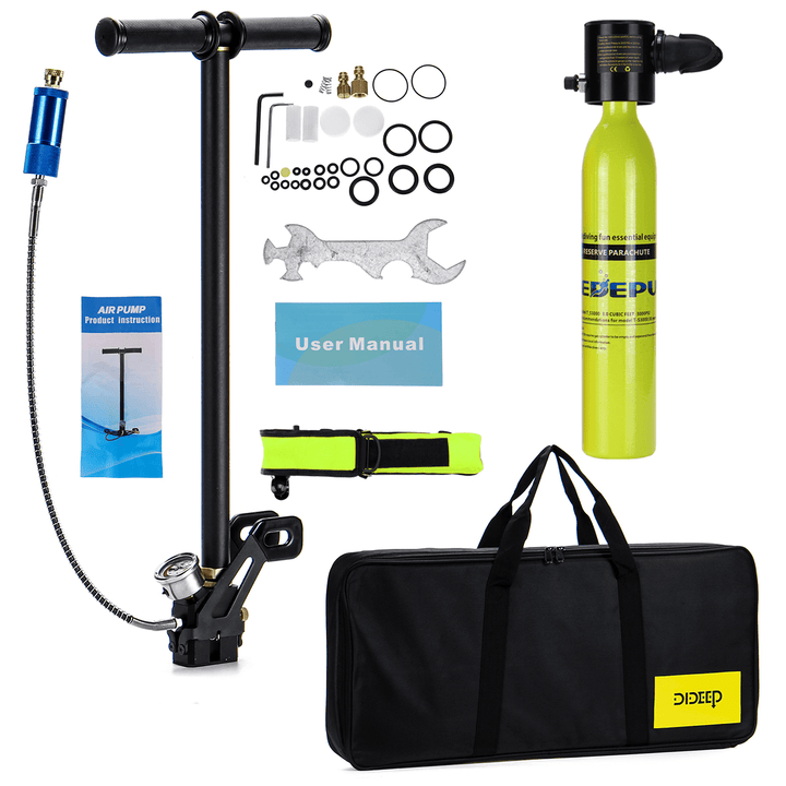 DIDEPU 0.5L Scuba Oxygen Cylinder Diving Equipment Reserve Air Tank Set Hand Pump Oxygen Cylinder Mini Operated Pump a Pump Bag Diving Oxygen Tank - MRSLM