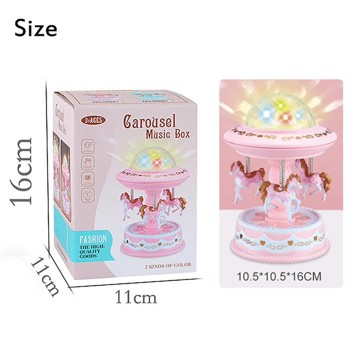 Carousel Music Box Starry Light 3-Horse Automatic Lifting Rotating Girls Gift - MRSLM