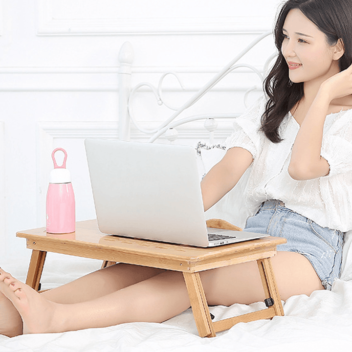 Adjustable Laptop Desk with USB Cooling Fan Bamboo Foldable Notebook Stands Holder Sofa Bed Office Wooden Laptop Table - MRSLM