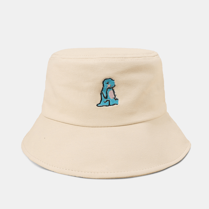 Unisex Cartoon Little Dinosaur Embroidery Sun Hat Outdoor Casual Sunshade Bucket Hat - MRSLM