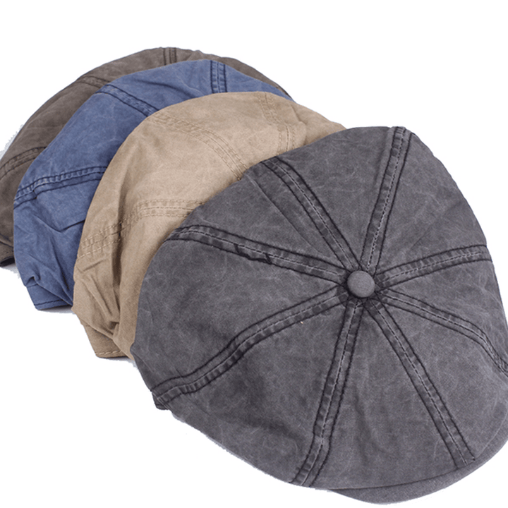 Mens Cotton Solid Sunscreen Newsboy Octagonal Hat - MRSLM