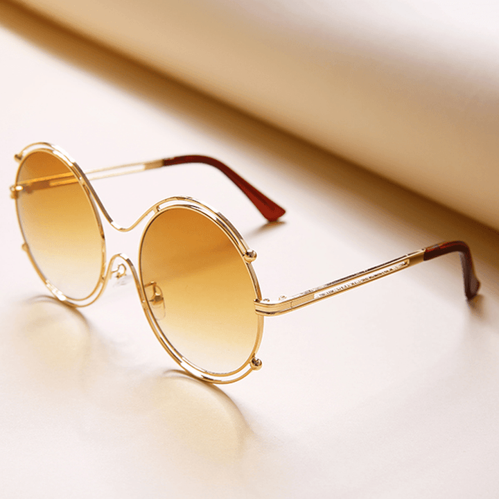 Women Mens Unisex Vintage Anti-Uv Double Ring Sunglasses Retro Steampunk round Mirror Lens Glasses - MRSLM
