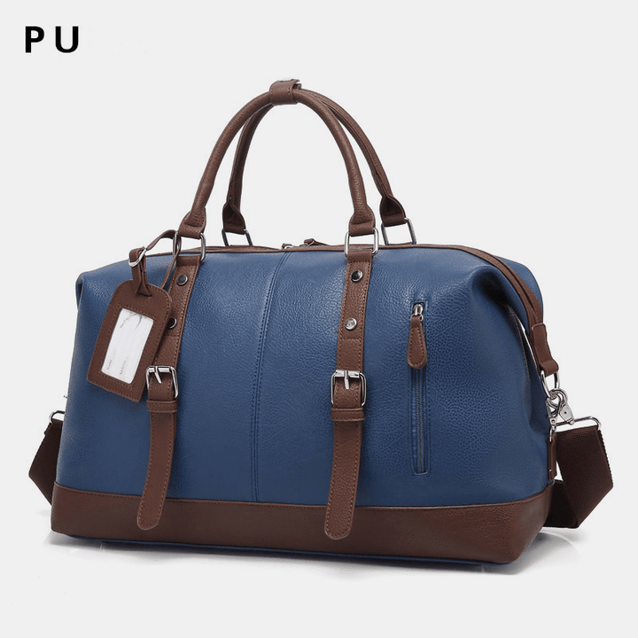 Men Canvas PU Leather Large Capacity Multi-Pocket Handbag Shoulder Bag Travel Bag Duffle Bag Crossbody Bag - MRSLM