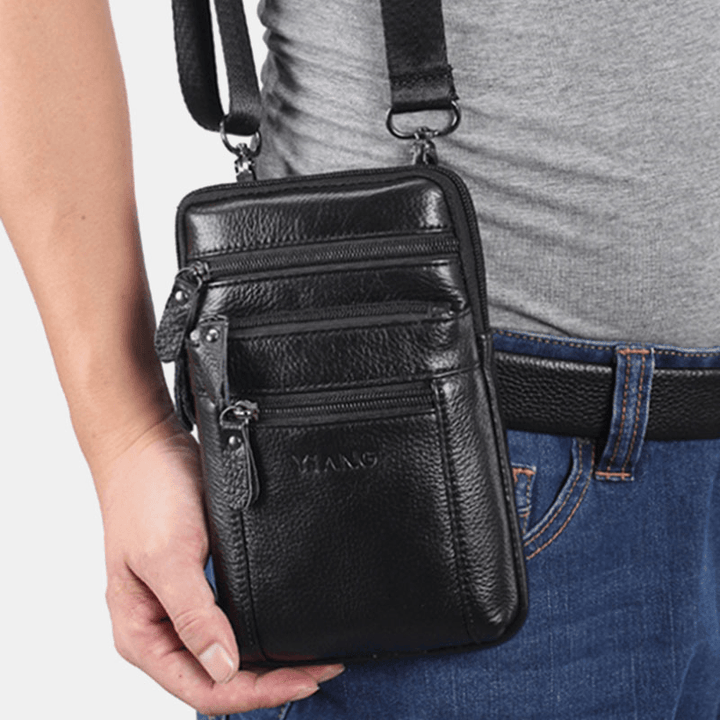 Genuine Leather Waist Bag Multi-Pocket Belt Bag Phone Bag Shoulder Bag for Men - MRSLM