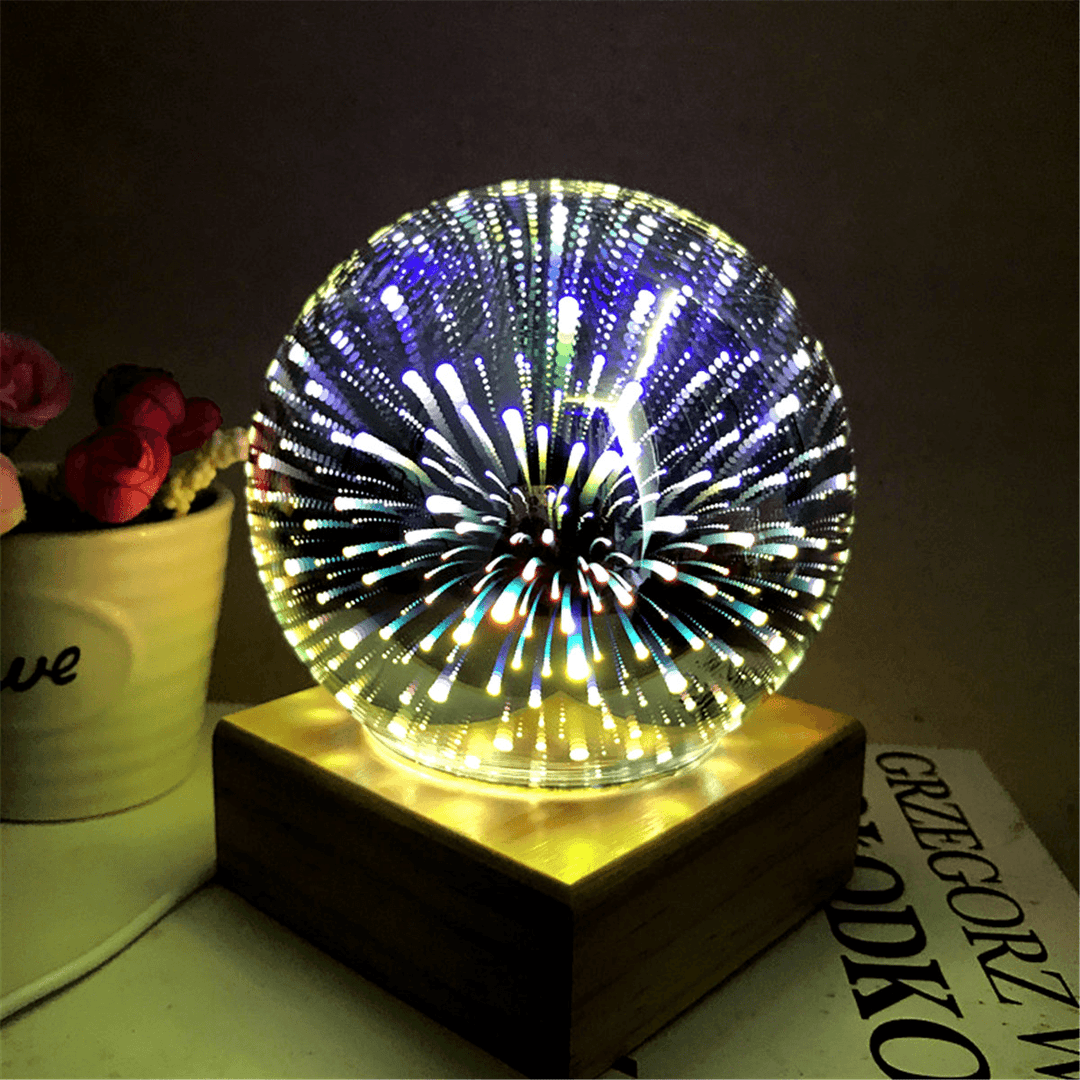 3D USB Magic Base Glass Ball Sphere Lightning Lamp Night Light Party Festival Firework - MRSLM