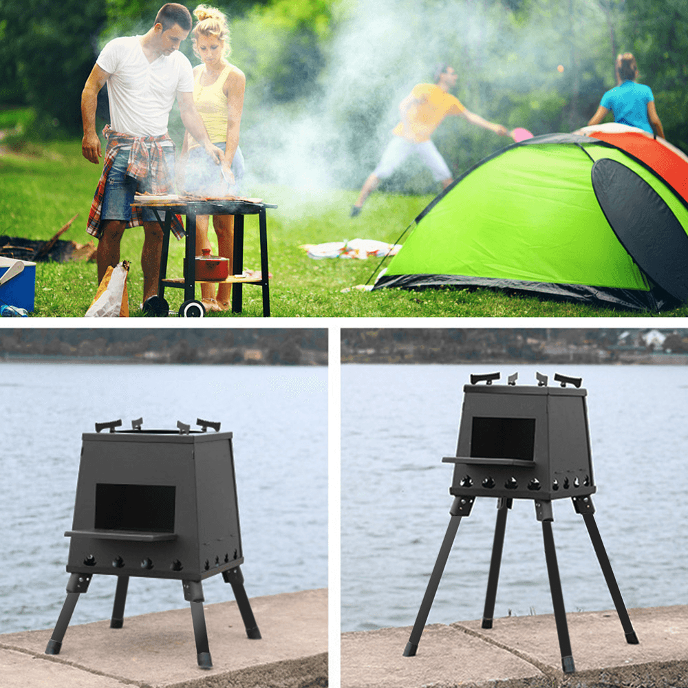 Ipree® Folding Wood Stove 5KJ Power Burning Stove BBQ Grill Detachable Barbecue Stove Camping Picnic - MRSLM