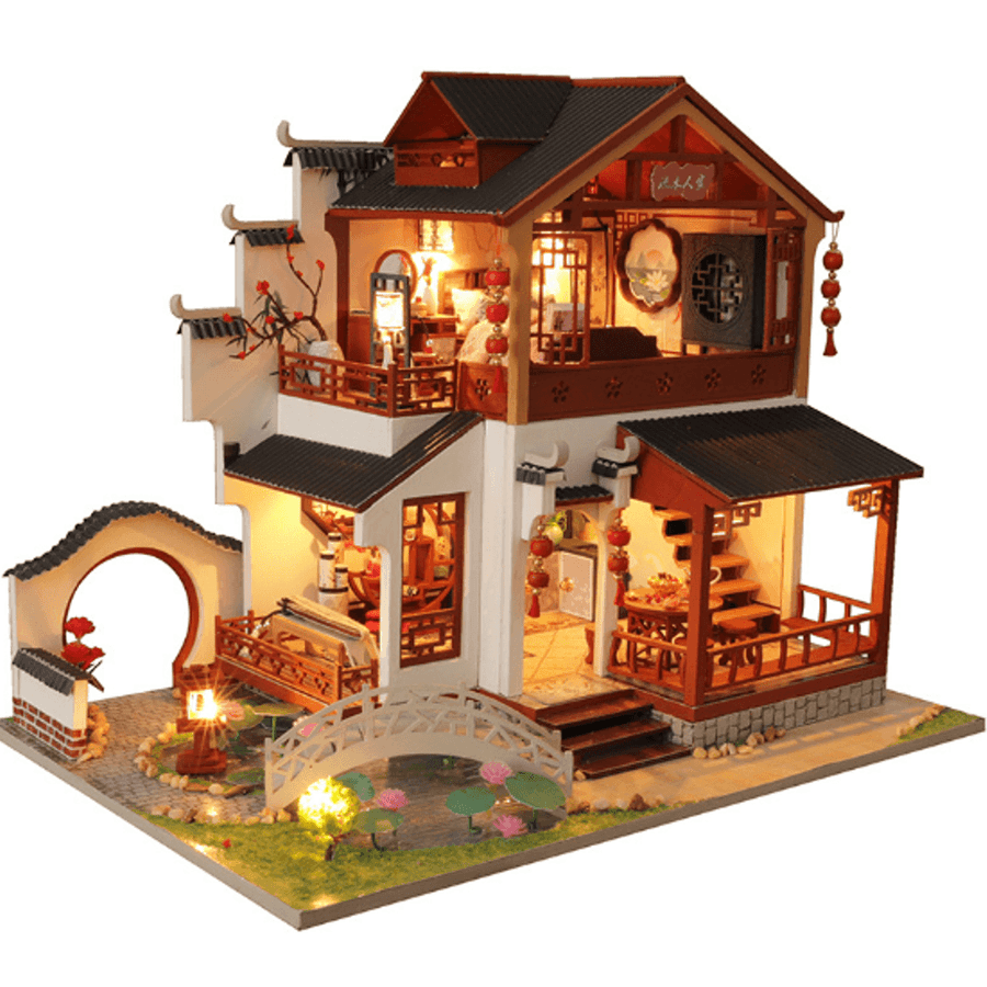 Wooden DIY Doll House with Furniture Zhao Hua Xi Shi Retro Chinese Style Antique Architecture Loft Doll House Indoor Toys - MRSLM