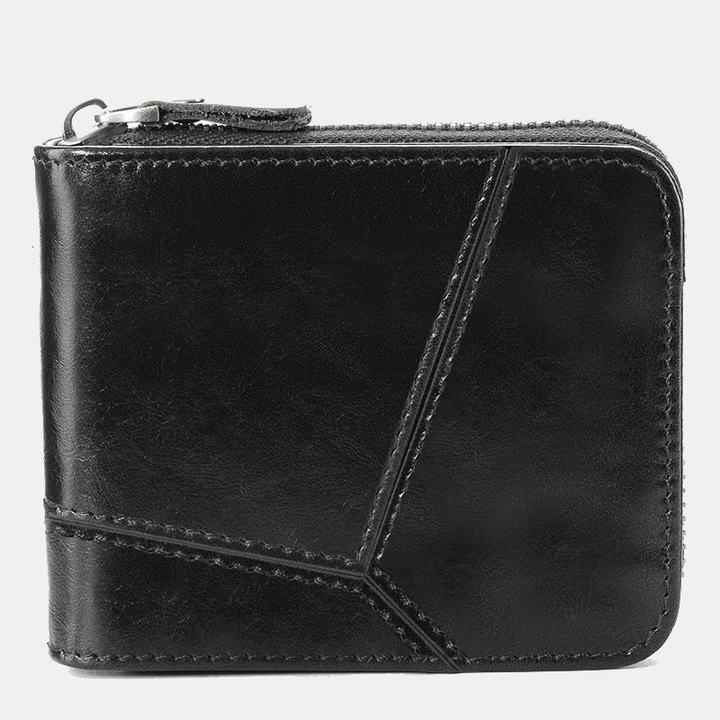 Ekphero Men Genuine Leather Zipper around Wallet Card Holder Coin Bag - MRSLM