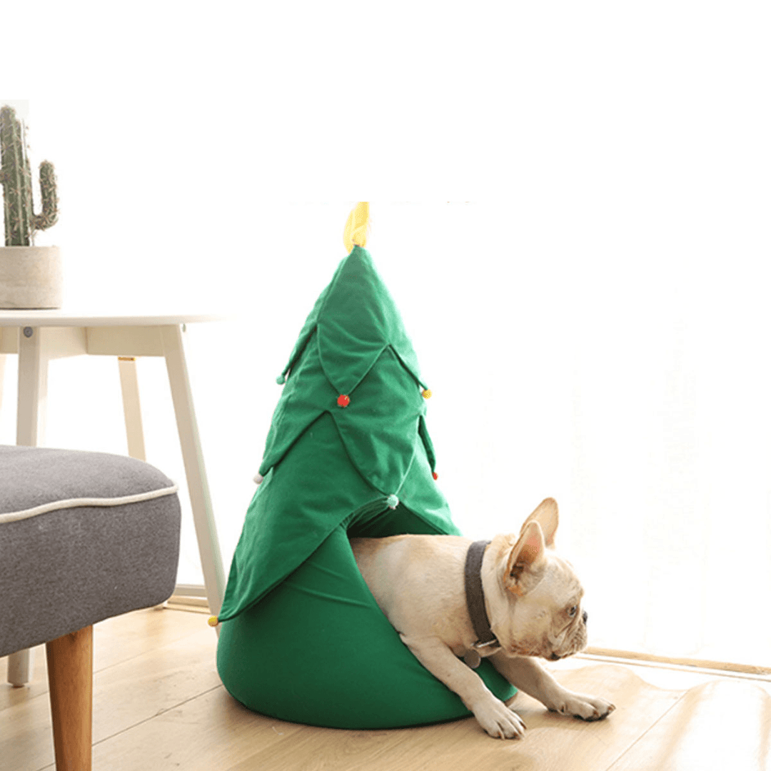 Christmas Tree Elk Pet House Breathable Semi Closed Soft Cat House Green Cat Dog Bed - MRSLM