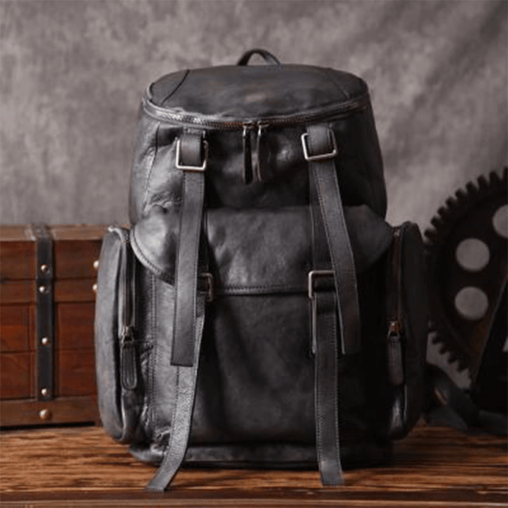 Men PU Leather Vintage Business Style Solid Color Multi-Pocket 15 Inch Laptop Bag Travel Bag Backpack - MRSLM