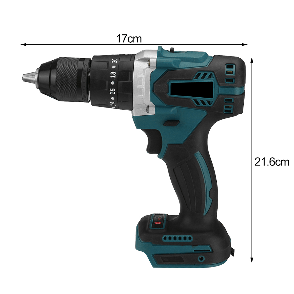 3 in 1 3500Rpm 800W Brushless Cordless Impact Drill Screwdriver 90N.M Compact Electric Hammer Drill Driver W/ 1/2 2.4Ah Battery for Makita - MRSLM