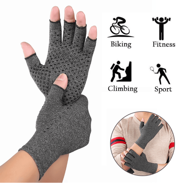 KALOAD 1 Pair Sports Anti-Skid Compression Gloves Health Care Half Finger Gloves Arthritis Pain Relief Gloves - MRSLM