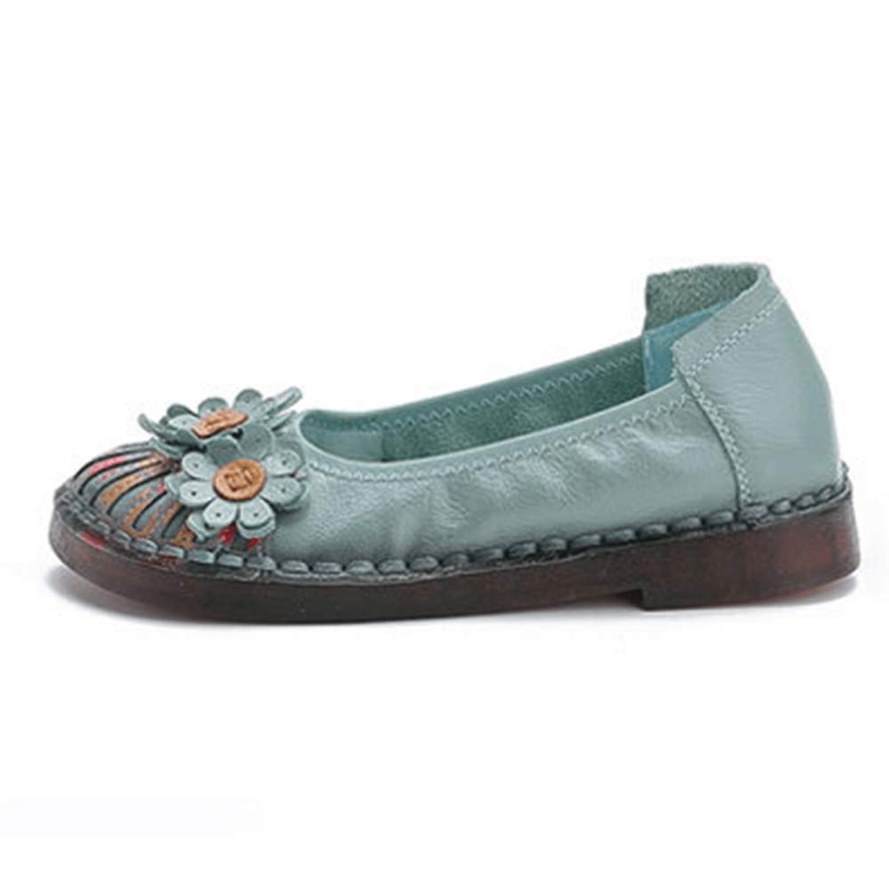 Women Retro Flowers Decor Handmade Stitching Non Slp Soft Sole Loafers - MRSLM