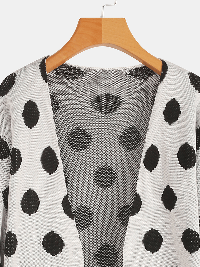 Women Long Sleeve Polka Dot Print Cardigans - MRSLM