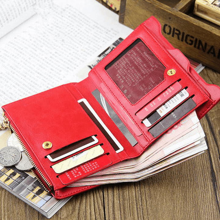 Women Genuine Leather Wallet Small Zipper Pu Leather Coin Card Holder Purse - MRSLM