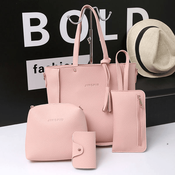 4 PCS Handbags Tassel Shoulder Bags Elegant Clutches Bags Wallets Card Holder - MRSLM