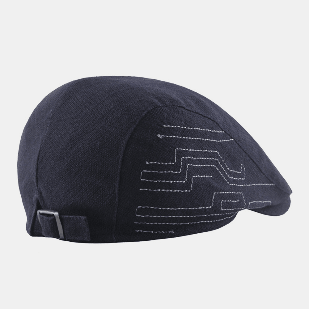 Men Cotton Linen Embroidery Plain Color Adjustable Casual Flat Hat Forward Hat Beret Hat - MRSLM