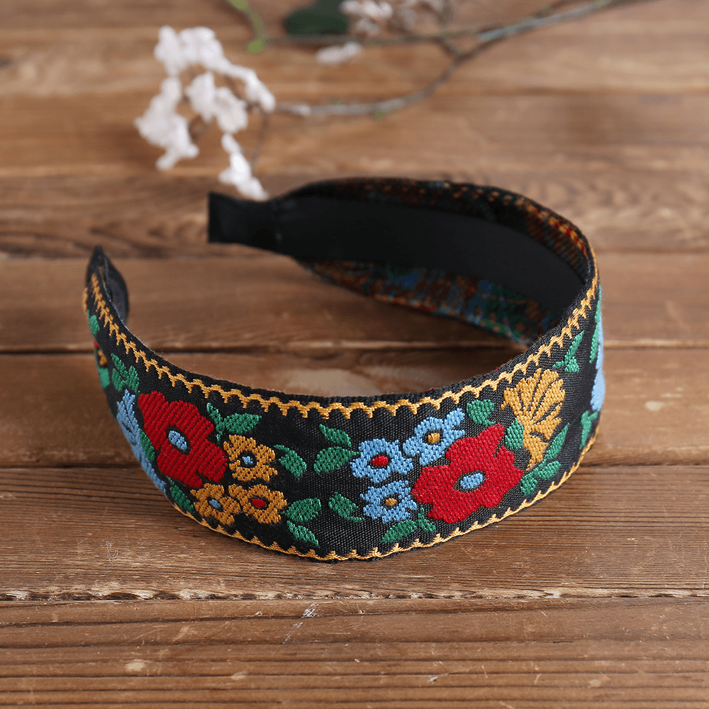 Ethnic Temperament Embroidery Flower Headband Peach Heart Fabric Embroidery Hair Band - MRSLM