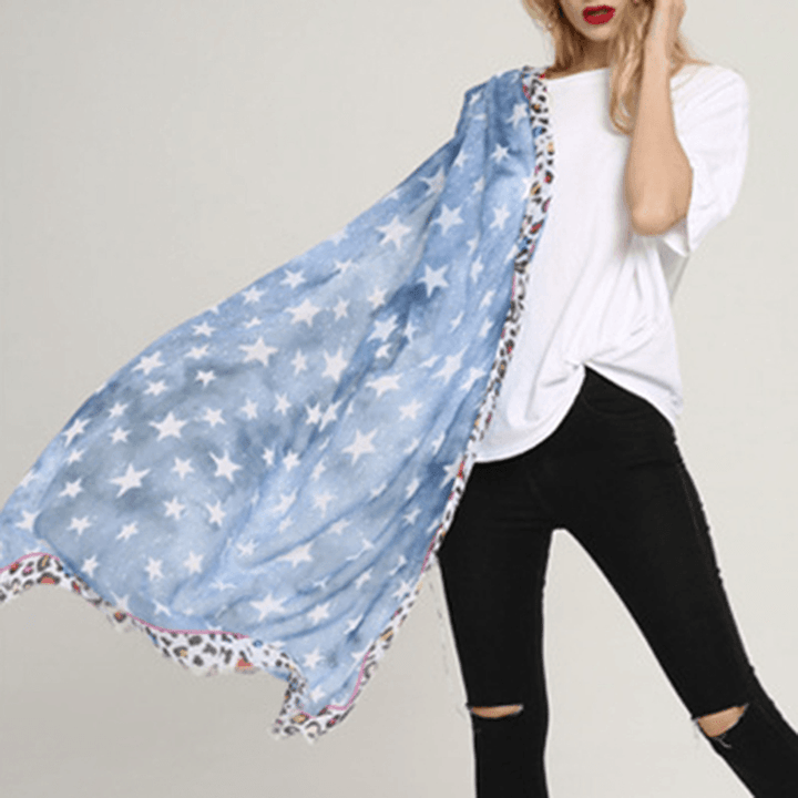 Women Breathable Star Leopard Print Scarf Special Shawl - MRSLM