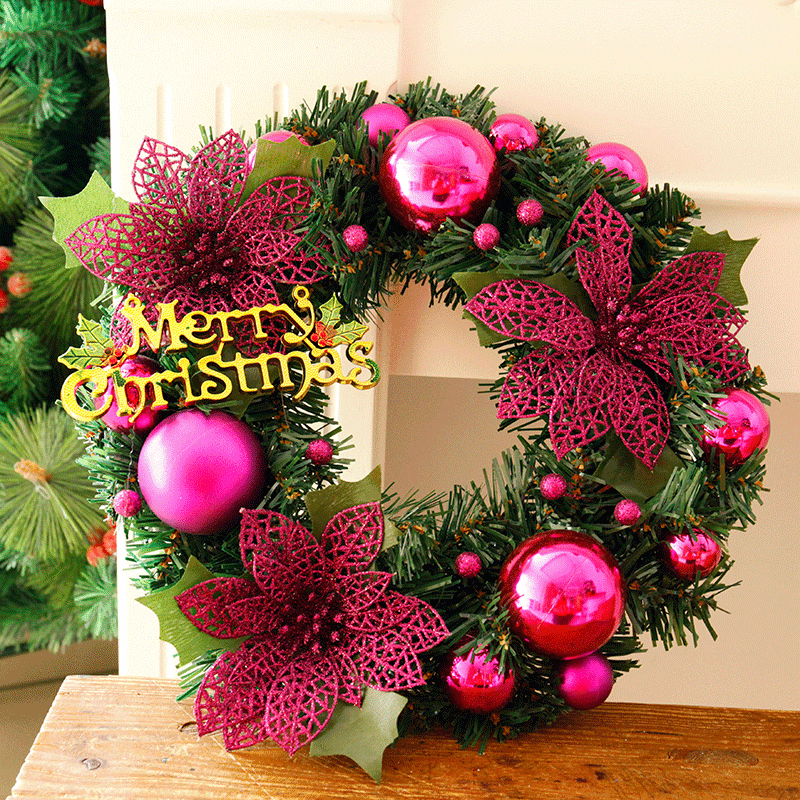 30Cm Christmas Wreath Dense Pine Needles Merry Christmas Letters Rattan Door Wreath Decorations - MRSLM