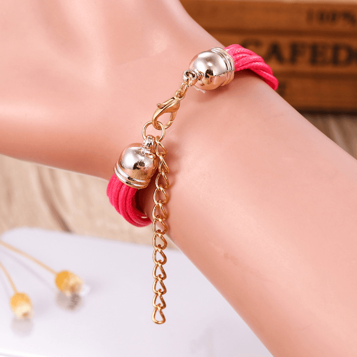 Gold Case Colorful Leather Beading Strap Ladies Dress Women Bracelet Wristband Quartz Watch - MRSLM