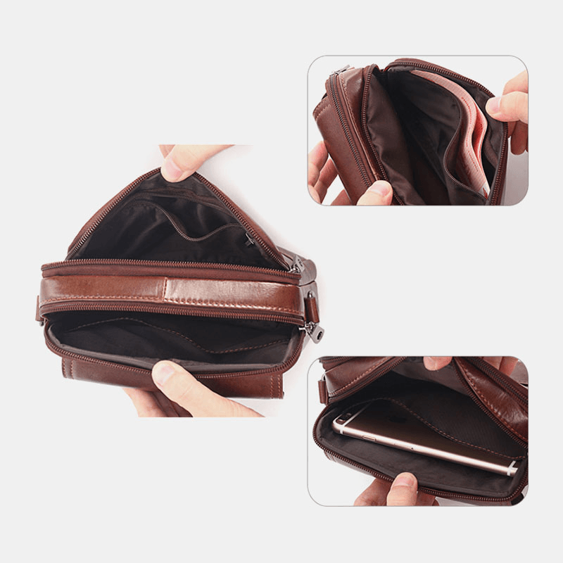 Men Genuine Leather Multifunctional Crossbody Bag Waist Bag Belt Bag - MRSLM