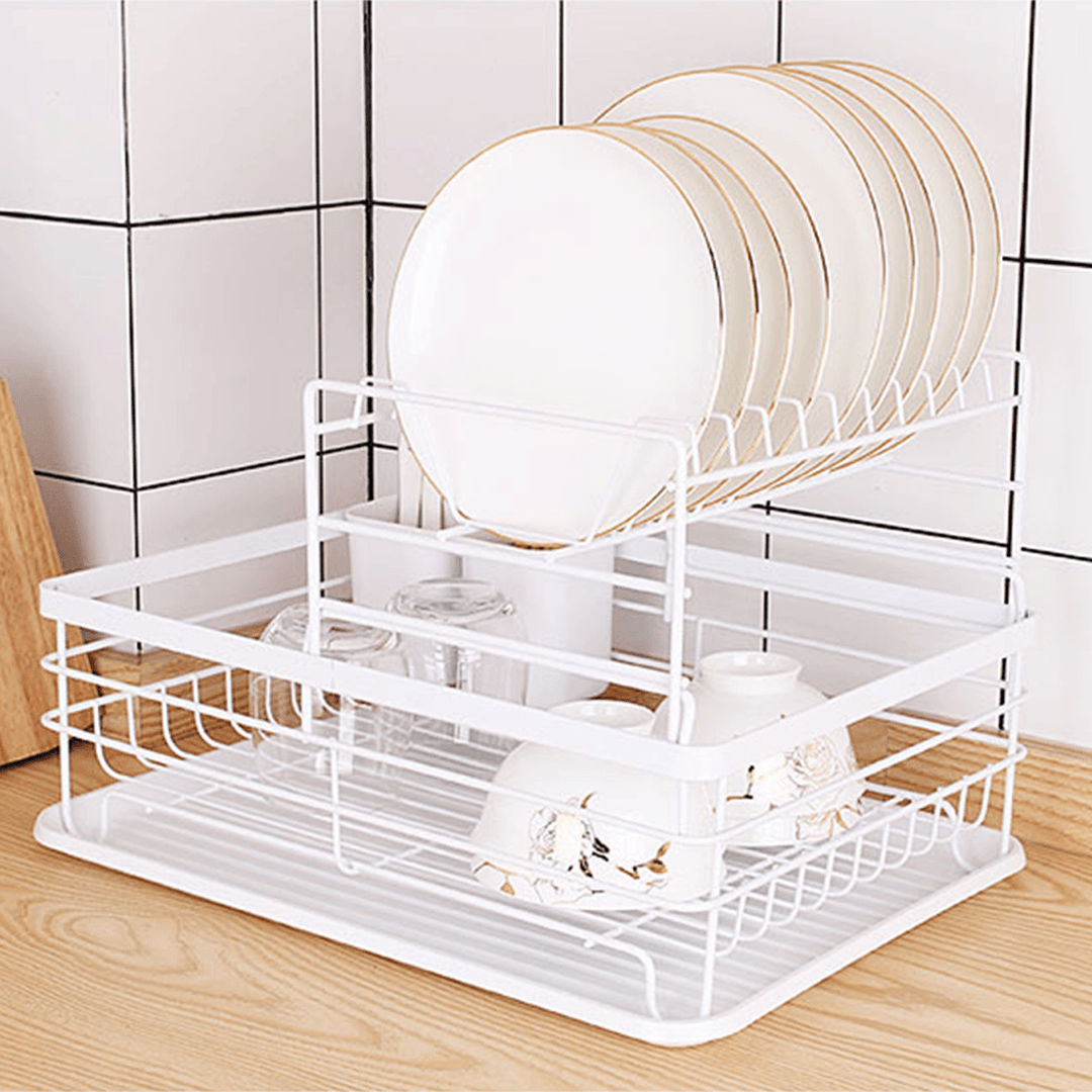 Kitchen Dish Rack Double Layer Drain Tray Hanging Tableware Home Storage Racks - MRSLM