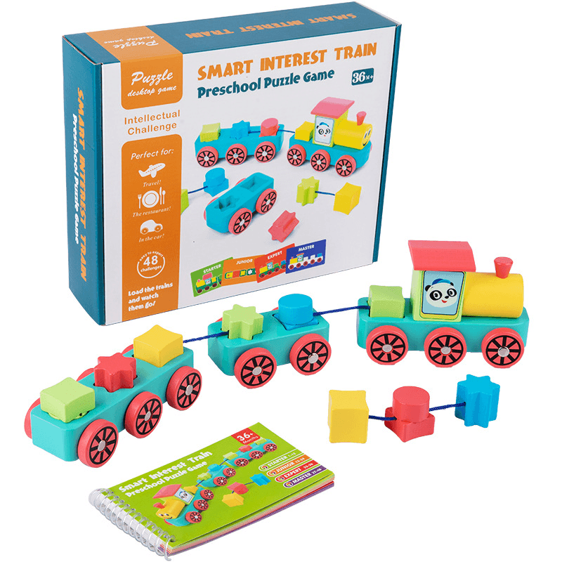 Children'S Educational Train Blocks Classic Wood Train-Wooden Toys Shape Sorters and Stackable Wooden Blocks - MRSLM