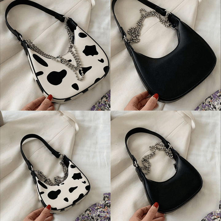 Women Cow Pattern Casual Stylish Chain Tote Shoulder Bag Handbag - MRSLM