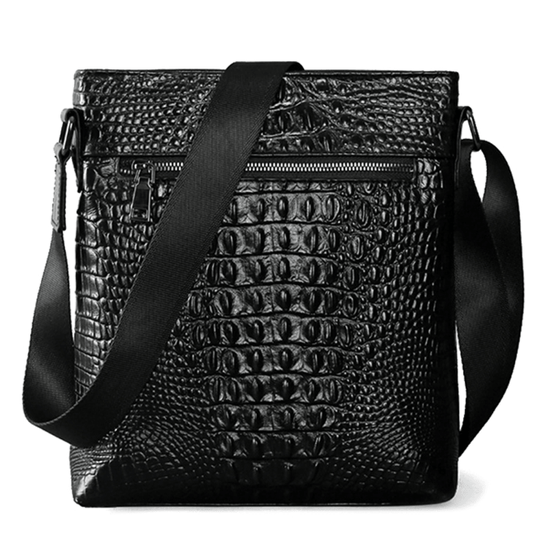 Men Genuine Leather Alligator Pattern Shoulder Bag Leisure Business Crossbody Bag Briefcase - MRSLM