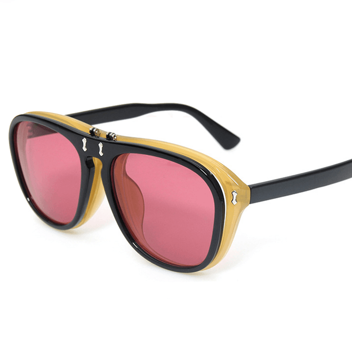 UV400 Unisex Retro Personality Metal Frame Flip Sunglasses - MRSLM