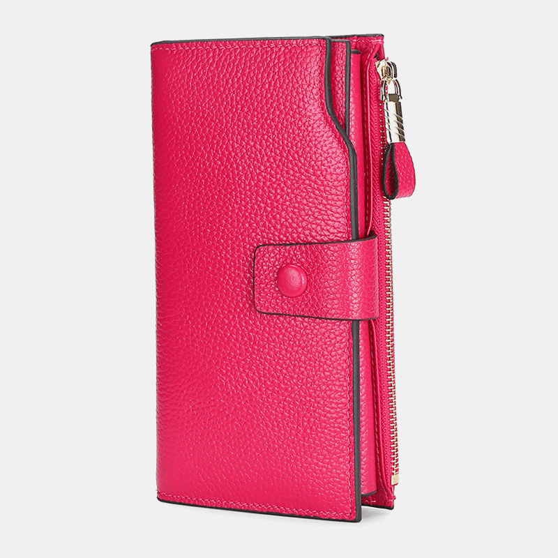 Unisex Genuine Leather RFID Anti-Theft Lychee Pattern 5.8 Inch Phone Bag Clutch Purse Multi-Slot Card Holder Wallet - MRSLM