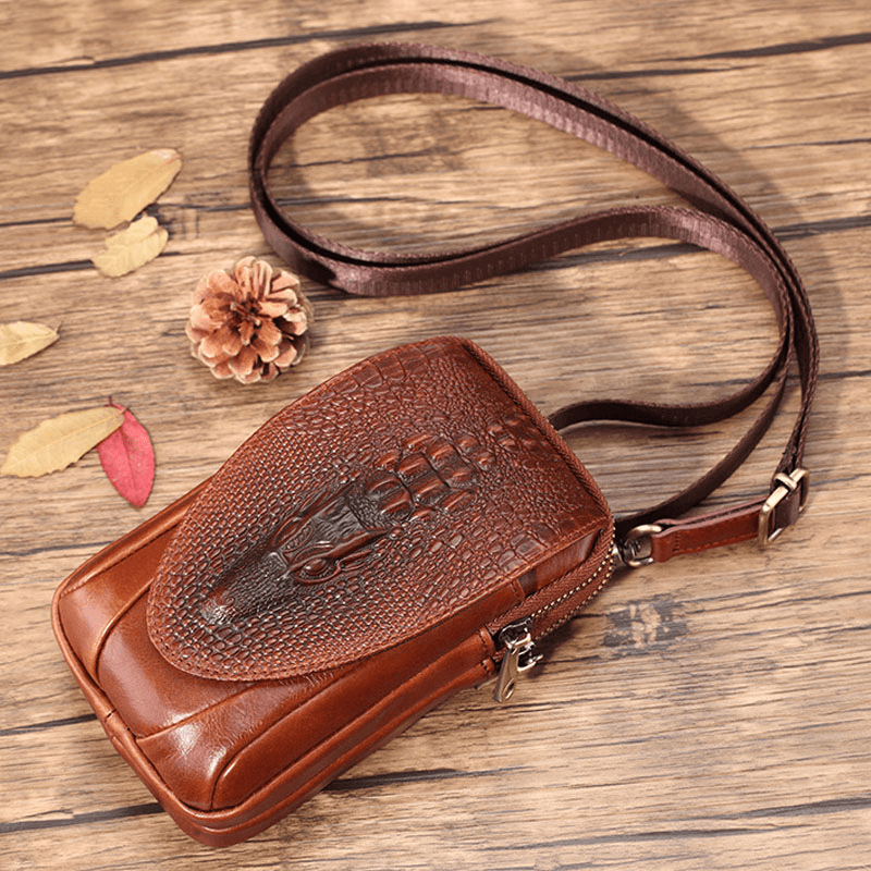 Men Genuine Leather Shoulder Bag Crossbody Bag Waist Bag - MRSLM