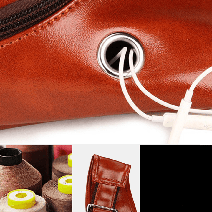 Men Faux Leather Oil Leather Business Casual Travel Waterproof Shoulder Bag Chest Bag - MRSLM