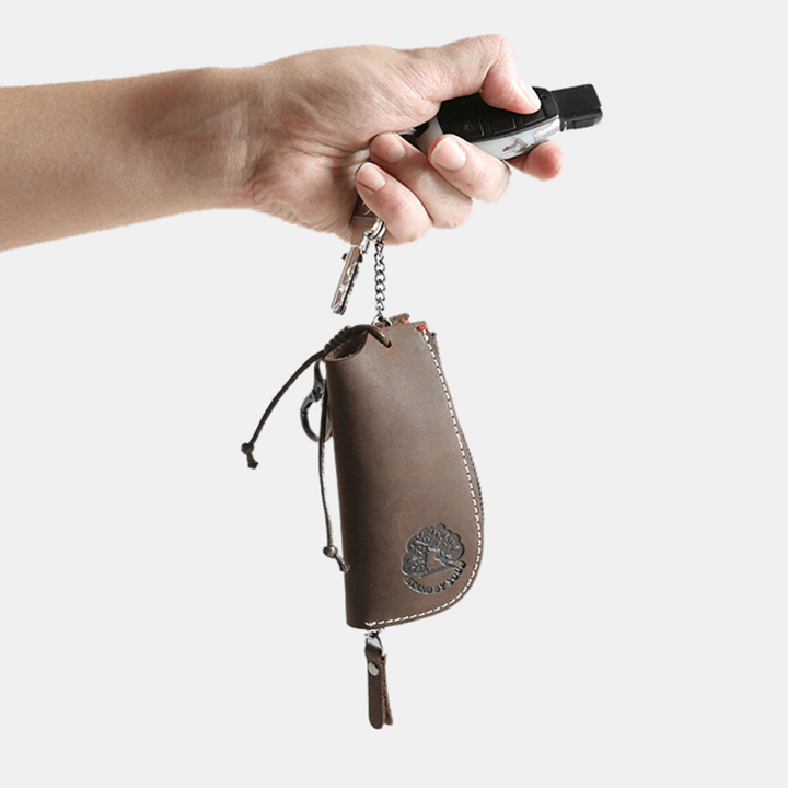 Men Genuine Leather Cowhide Mini Easy Carry Hanging Car Key Bag Keychain Wallet - MRSLM