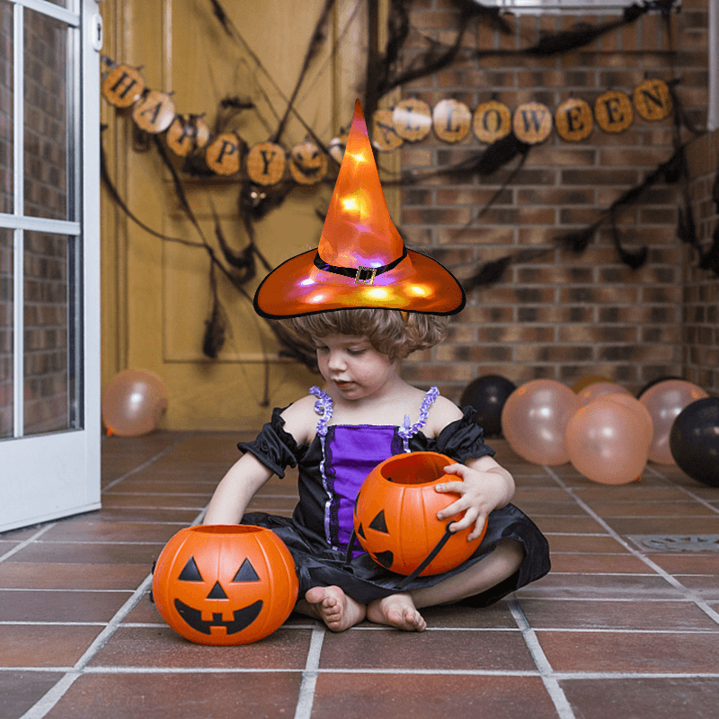 Halloween LED Costume Props Witch Hats LED Lights Cap for Halloween Outdoor Tree Hanging Ornament Home Glow Party Decor - MRSLM