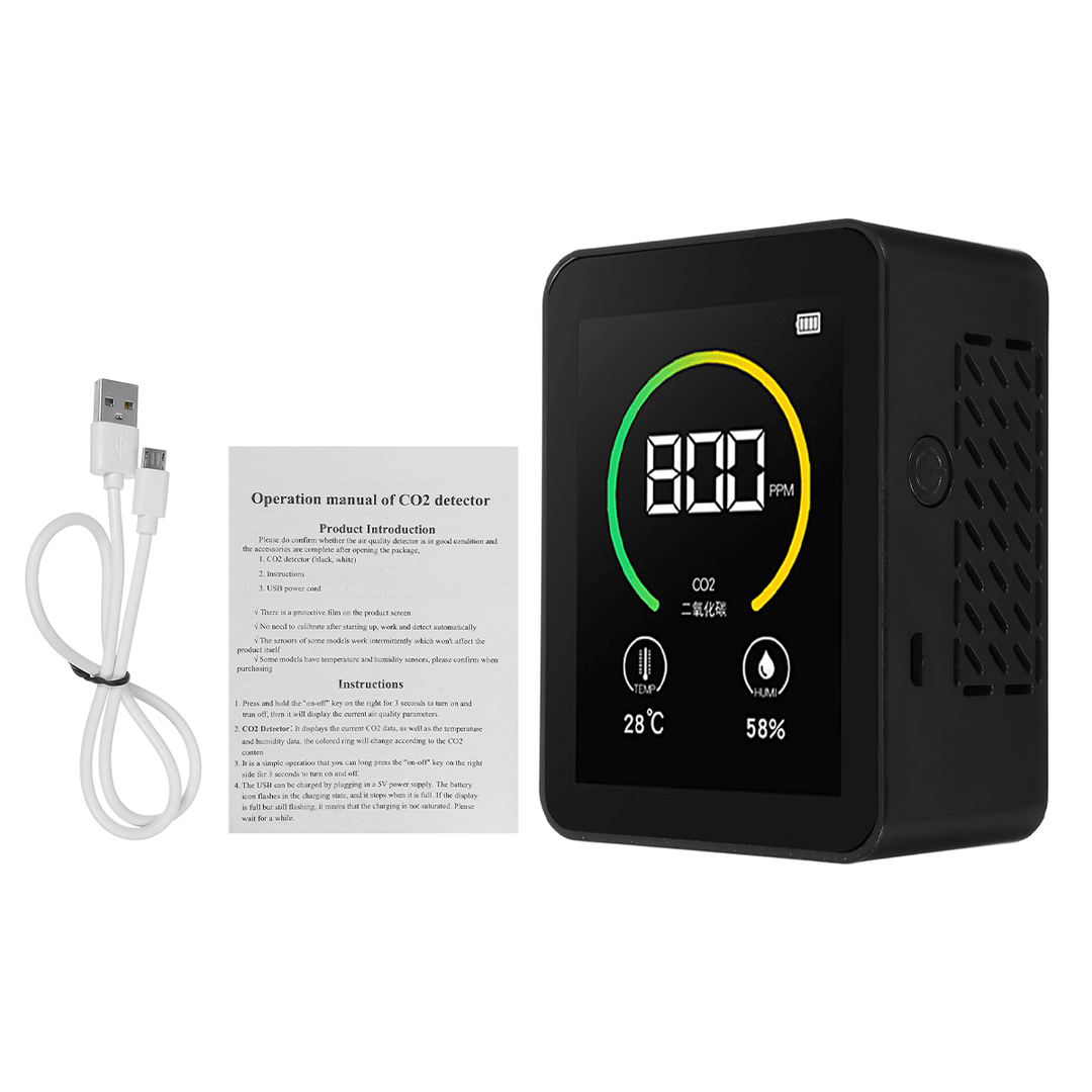 Gas Co2 Sensor Detector Air Quality Monitor Analyzer W/ Temperature Humidity Display - MRSLM