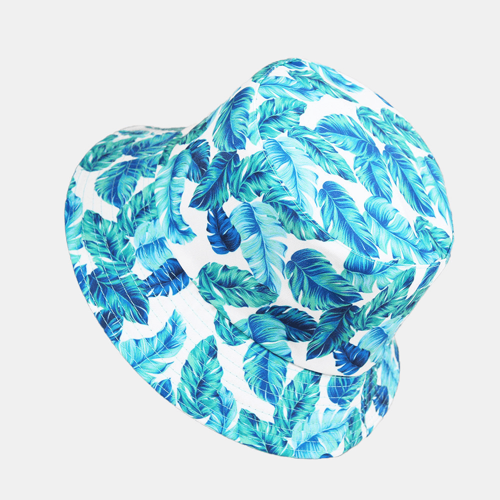 Unisex Overlay Leaves Print Reversible Bucket Hat Double-Side-Wear Sun Hat Summer Travel Beach Hat - MRSLM