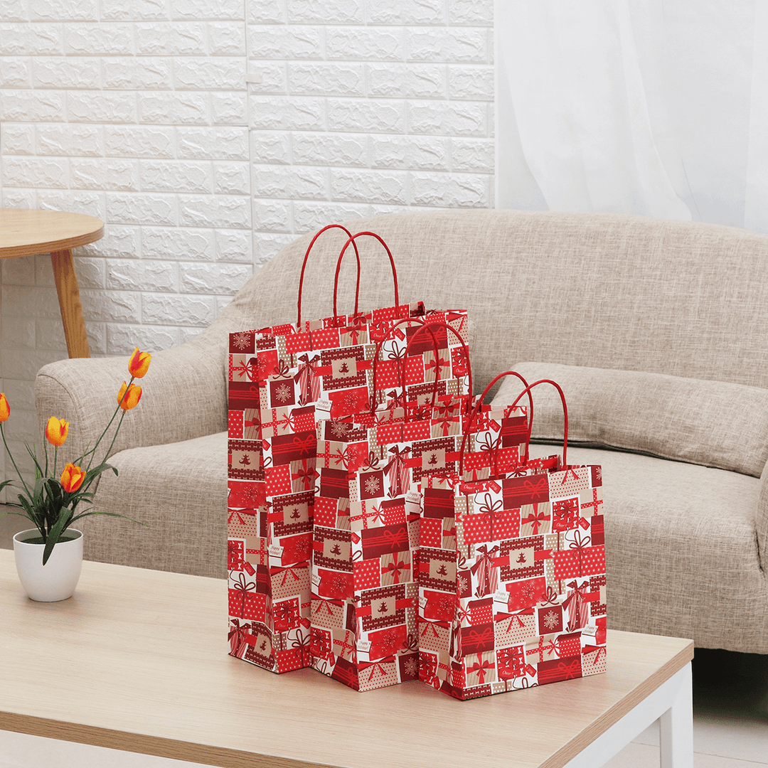 12Pcs/Lot Christmas Kraft Paper Bag Santa Gift Bag Candy Bag Christmas Party Sup - MRSLM