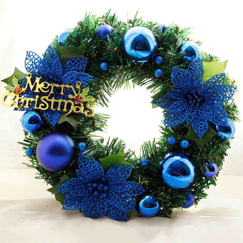 30Cm Christmas Wreath Dense Pine Needles Merry Christmas Letters Rattan Door Wreath Decorations - MRSLM