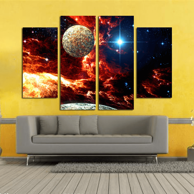 Miico Hand Painted Four Combination Decorative Paintings Cosmic Starry Sky Wall Art for Home Decoration - MRSLM