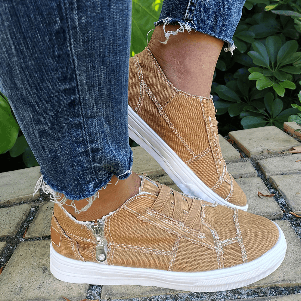 Women plus Size Elastic Band Zipper Canvas Casual Loafers - MRSLM