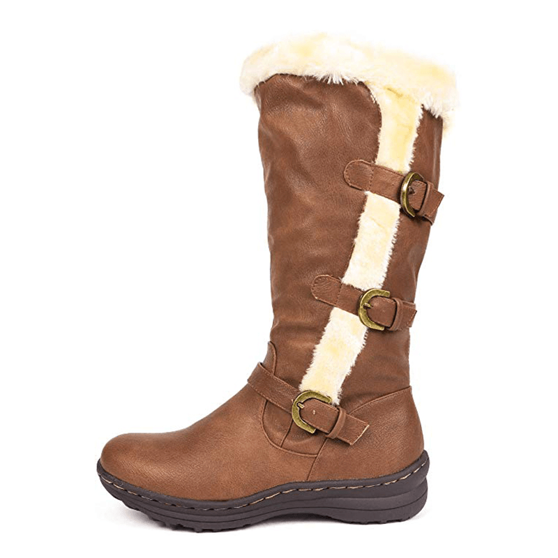 Women Retro Plush Lining Warm Casual Mid Calf Snow Boots - MRSLM