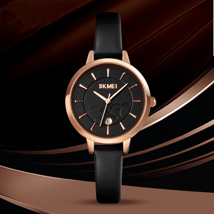 SKMEI 1705 Simple Women Watch Creative Dial Date Display Leather Strap Fashion Lady Quartz Watch - MRSLM