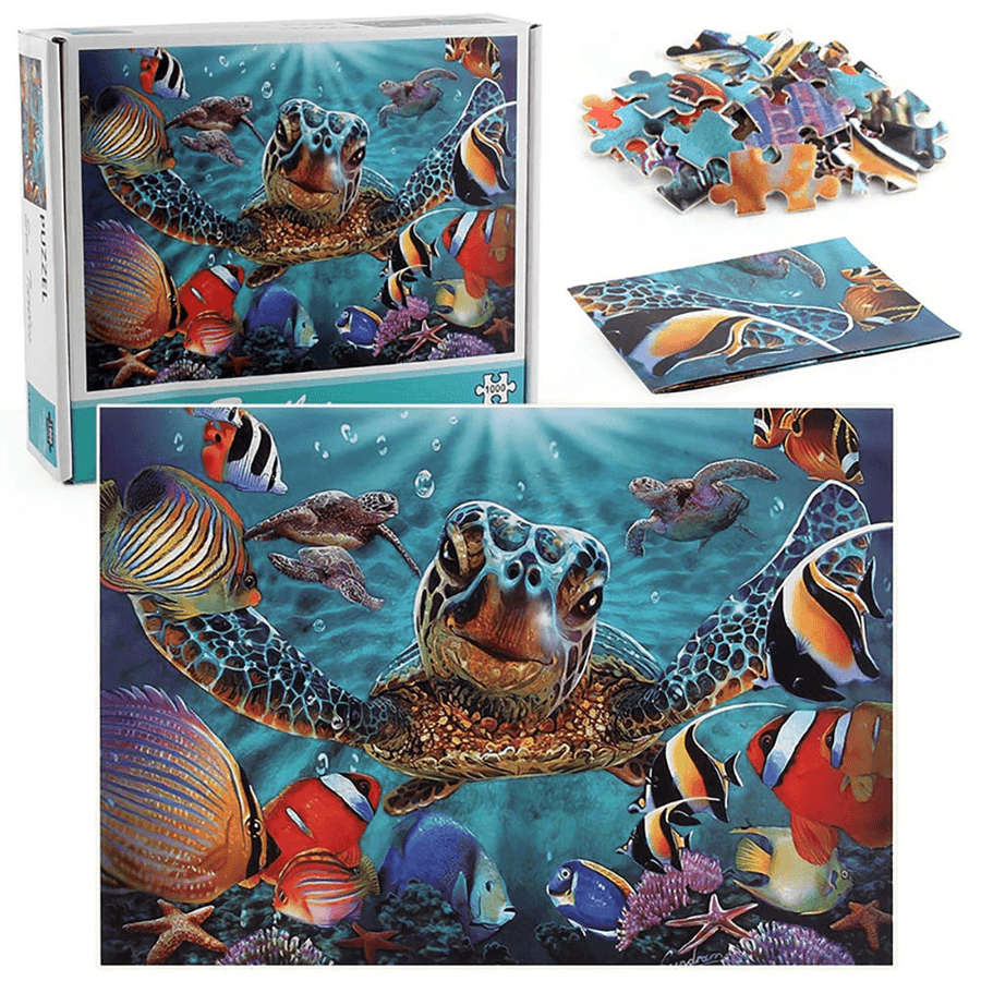 3D Adult 1000 Piece Ocean World Turtle Plane Puzzle Thicken Paper Jigsaw Decompression Toy - MRSLM