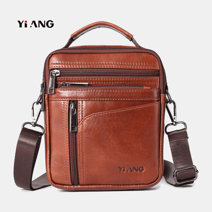 Men Small Genuine Leather Large Capacity Shoulder Bag Crossbody Bag - MRSLM